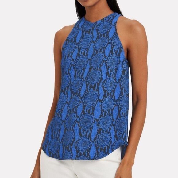 A.L.C.  Anise Black/Blue Python Snake Print Crepe Top Sz 2 - Picture 1 of 10
